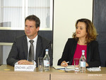 Ambassador of France Jonathan Lacote and DCM Claire Le Flecher during Nicolas Tenzer's talk at the Diplomatic School